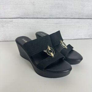 Anne Klein Black Hadya Wedge Sandals Women's Size 7.5 Summer Going‎ Out Career